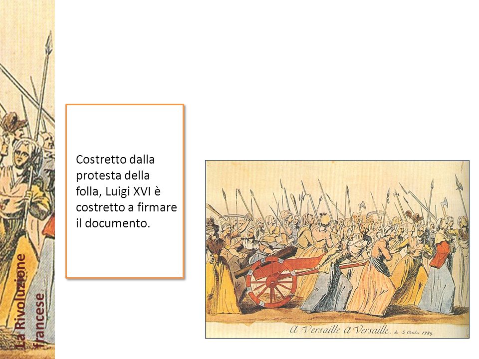 Costretto dalla protesta della folla, Luigi XVI è costretto a firmare il documento.