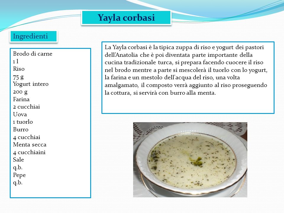 Yayla corbasi Ingredienti