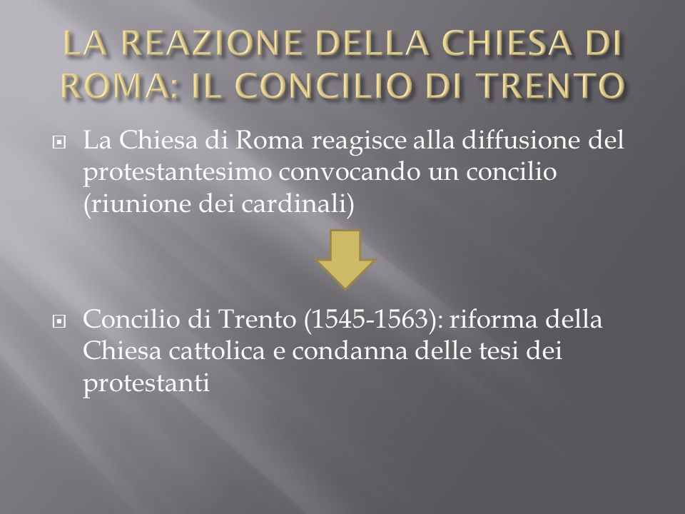 LA REAZIONE DELLA CHIESA DI ROMA: IL CONCILIO DI TRENTO