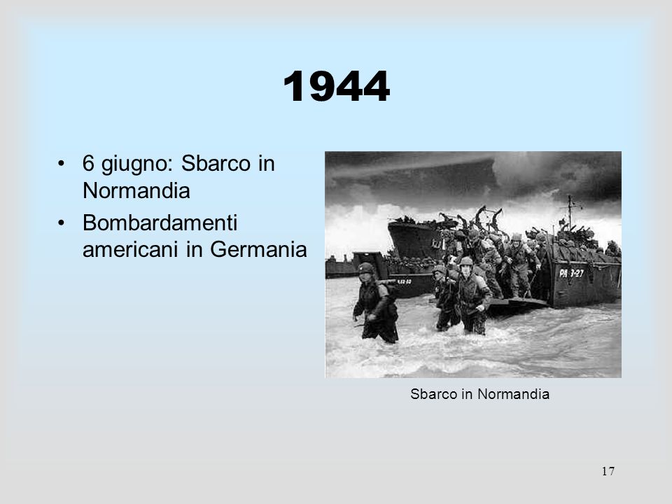 giugno: Sbarco in Normandia Bombardamenti americani in Germania