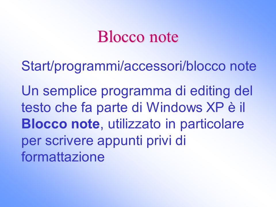 Blocco note Start/programmi/accessori/blocco note