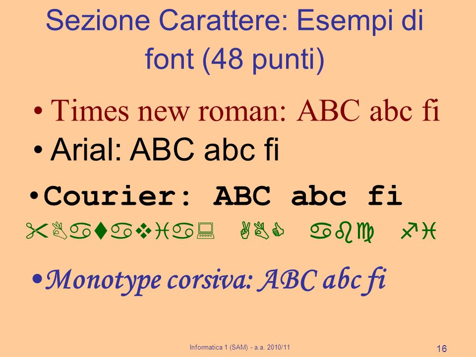 Sezione Carattere: Esempi di font (48 punti)‏