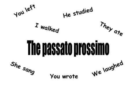 The passato prossimo You left He studied I walked They ate She sang