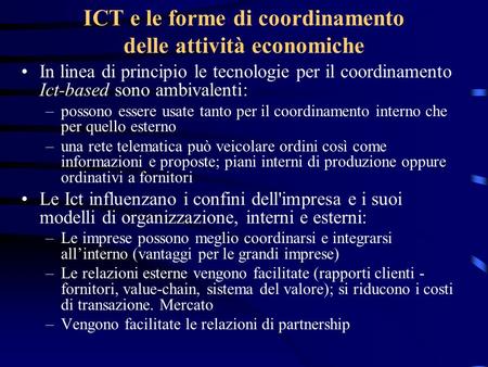 ICT e le forme di coordinamento delle attività economiche