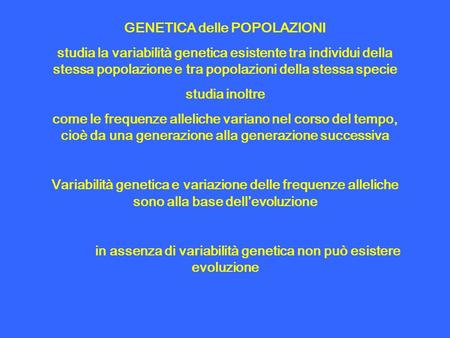 GENETICA delle POPOLAZIONI