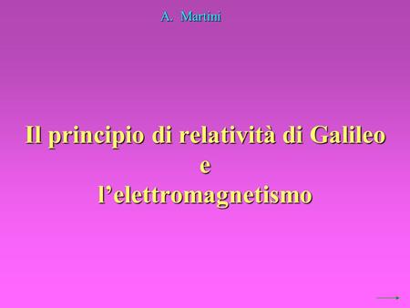 Il principio di relatività di Galileo e l’elettromagnetismo