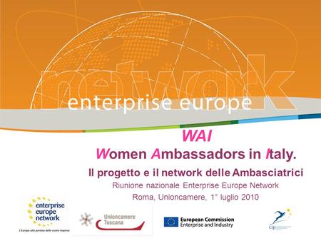 WAI Women Ambassadors in Italy. Il progetto e il network delle Ambasciatrici Riunione nazionale Enterprise Europe Network Roma, Unioncamere, 1° luglio.