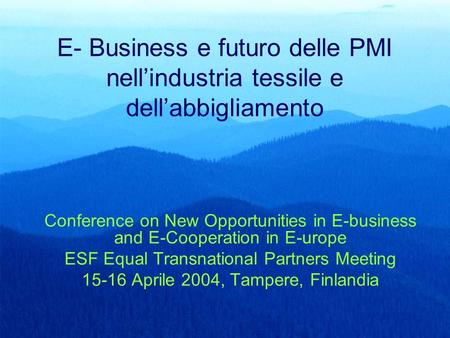 E- Business e futuro delle PMI nell’industria tessile e dell’abbigliamento Conference on New Opportunities in E-business and E-Cooperation in E-urope ESF.