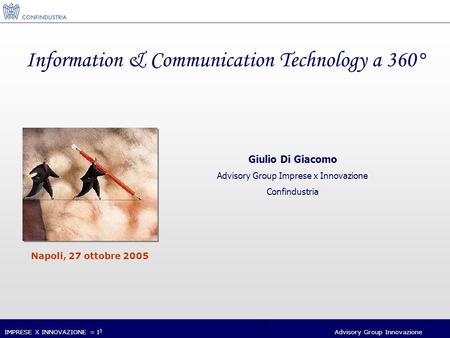 IMPRESE X INNOVAZIONE = I 3 Advisory Group Innovazione 1 Information & Communication Technology a 360° Giulio Di Giacomo Advisory Group Imprese x Innovazione.