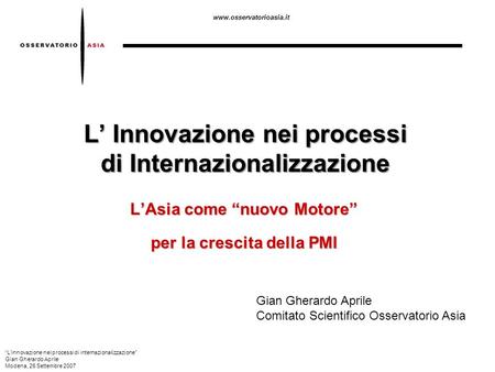 L’ Innovazione nei processi di Internazionalizzazione