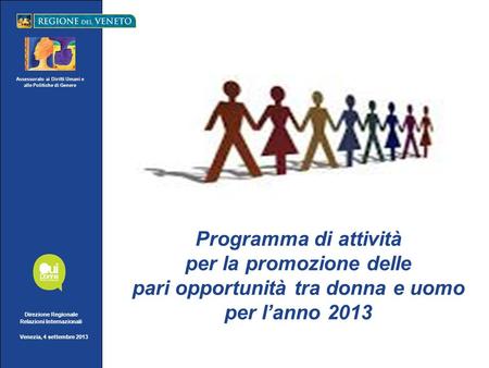 Assessorato ai Diritti Umani e alle Politiche di Genere Direzione Regionale Relazioni Internazionali Venezia, 4 settembre 2013 Programma di attività per.
