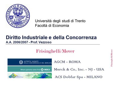 Diritto Industriale e della Concorrenza A.A. 2006/ Prof. Vezzoso