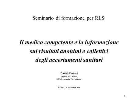Seminario di formazione per RLS
