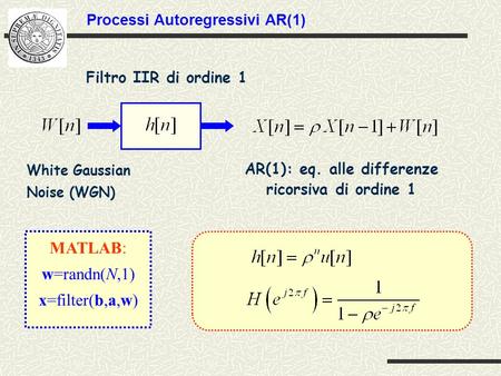 MATLAB: w=randn(N,1) x=filter(b,a,w) Processi Autoregressivi AR(1)