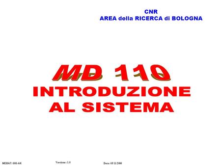 Versione : 1.0 Data: 05/11/2006 MDBAT: 000-AX CNR AREA della RICERCA di BOLOGNA.