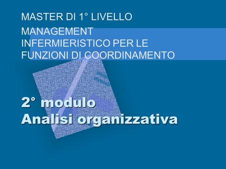 2° modulo Analisi organizzativa