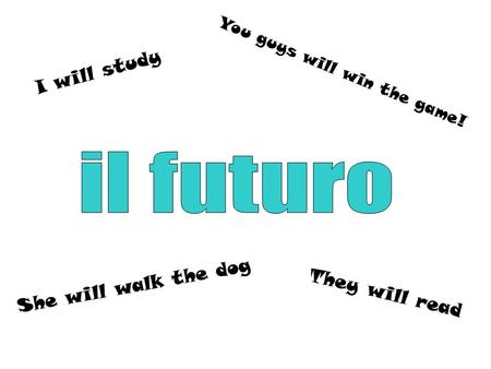 They will read I will study She will walk the dog You guys will win the game!