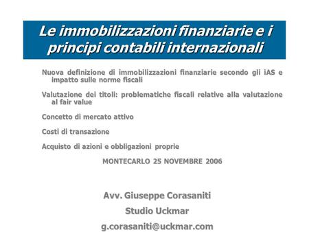 Le immobilizzazioni finanziarie e i principi contabili internazionali