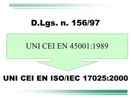 D.Lgs. n. 156/97 UNI CEI EN 45001:1989 UNI CEI EN ISO/IEC 17025:2000.