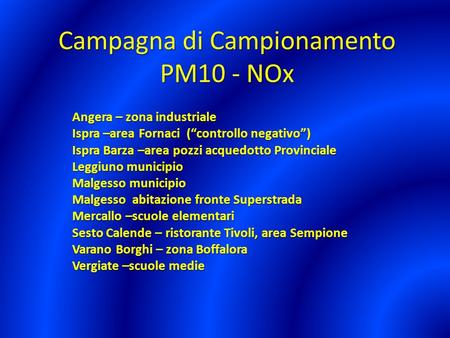Campagna di Campionamento PM10 - NOx