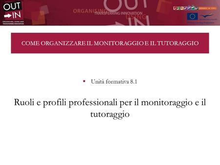 COME ORGANIZZARE IL MONITORAGGIO E IL TUTORAGGIO Unità formativa 8.1 Ruoli e profili professionali per il monitoraggio e il tutoraggio.