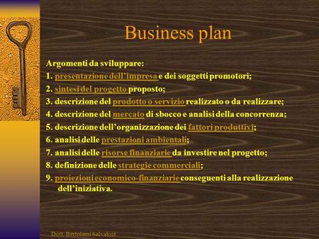 Business plan Argomenti da sviluppare: