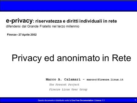 Privacy ed anonimato in Rete