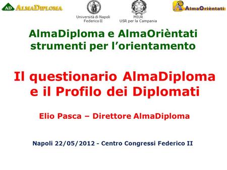 Università di Napoli Federico II MIUR USR per la Campania AlmaDiploma e AlmaOrièntati strumenti per lorientamento Napoli 22/05/2012 - Centro Congressi.