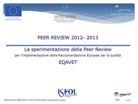 La sperimentazione della Peer Review EQAVET