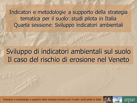 Indicatori e metodologie a supporto della strategia tematica per il suolo: studi pilota in Italia Quarta sessione: Sviluppo indicatori ambientali Sviluppo.