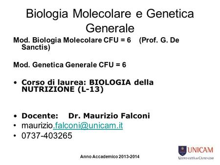 Biologia Molecolare e Genetica Generale