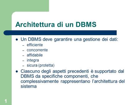 Architettura di un DBMS