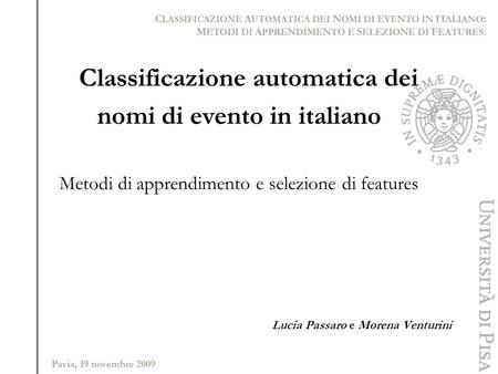 Classificazione automatica dei nomi di evento in italiano