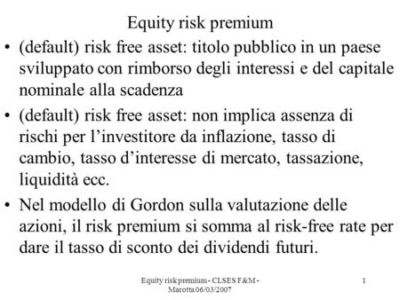 Equity risk premium - CLSES F&M - Marotta 06/03/2007
