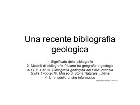 Una recente bibliografia geologica