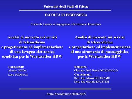 Università degli Studi di Trieste FACOLTÁ DI INGEGNERIA Anno Accademico 2004/2005 Laureandi:Relatore: Alessio GUIDAChiar.mo Prof. Paolo INCHINGOLO Luca.