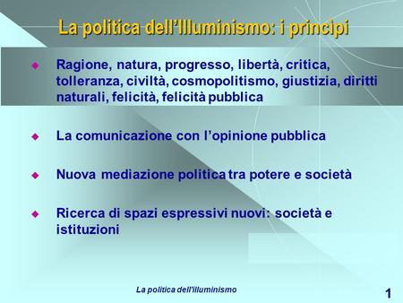 La politica dell’Illuminismo: i princìpi