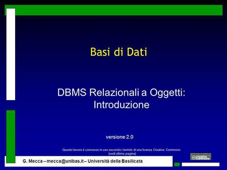 DBMS Relazionali a Oggetti: Introduzione