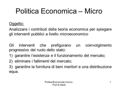 Politica Economica – Micro