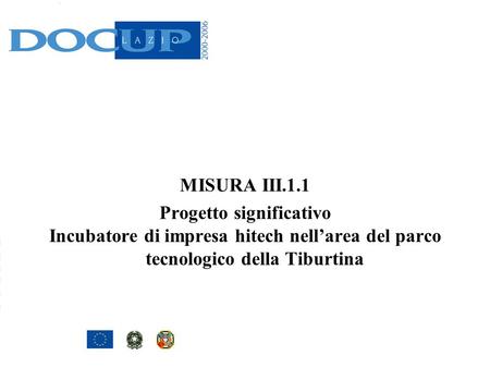 MISURA III.1.1 Progetto significativo Incubatore di impresa hitech nellarea del parco tecnologico della Tiburtina.