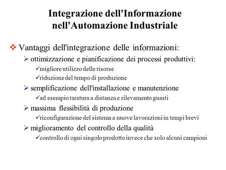 Integrazione dell'Informazione nell'Automazione Industriale
