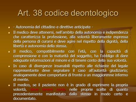 Art. 38 codice deontologico