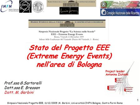 Stato del Progetto EEE (Extreme Energy Events) nell’area di Bologna