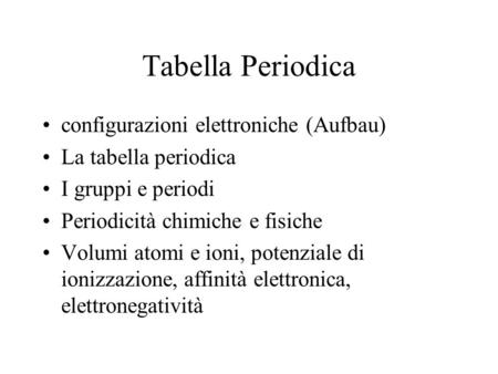 Tabella Periodica configurazioni elettroniche (Aufbau)