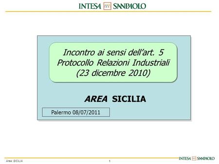 1 Area: SICILIA Incontro ai sensi dellart. 5 Protocollo Relazioni Industriali (23 dicembre 2010) AREA SICILIA Palermo 08/07/2011.