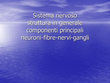 Sistema nervoso struttura in generale componenti principali neuroni-fibre-nervi-gangli.