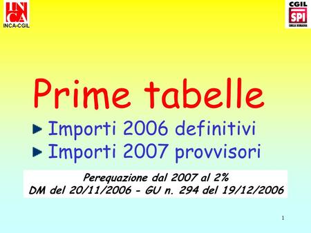 Prime tabelle Importi 2006 definitivi Importi 2007 provvisori
