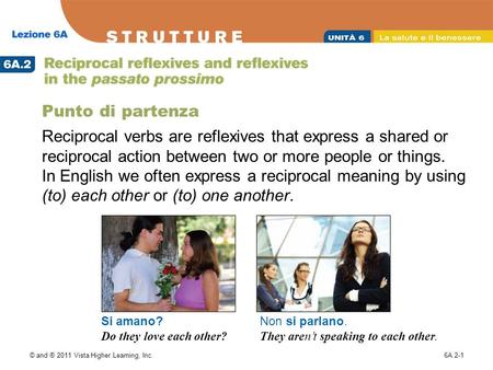 Punto di partenza Reciprocal verbs are reflexives that express a shared or reciprocal action between two or more people or things. In English we often.