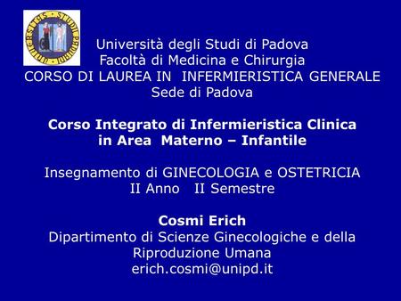 Corso Integrato di Infermieristica Clinica in Area Materno – Infantile