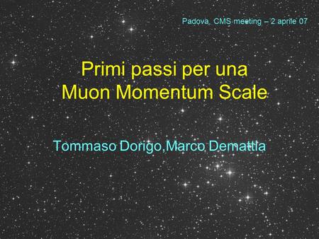 Primi passi per una Muon Momentum Scale Tommaso Dorigo,Marco Demattia Padova, CMS meeting – 2 aprile 07.